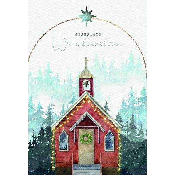 Weihnachten Grußkarte mit Umschlag Kirche, Naturkarton Gesegnete Weihnachten