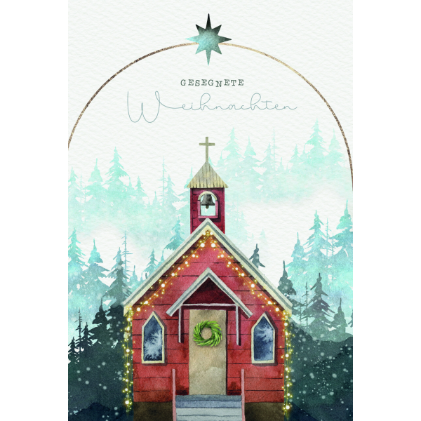 Weihnachten Grußkarte mit Umschlag Kirche, Naturkarton Gesegnete Weihnachten