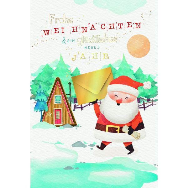 Weihnachten Grußkarte Glückwunschkarte mit Umschlag Weihnachtsmann, Hütte