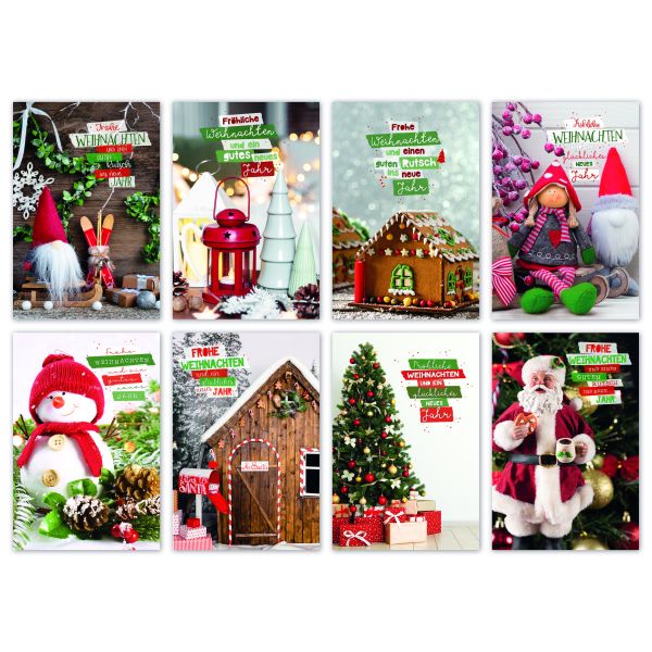 Weihnachtskarten 100 Grußkarten mit Umschlag sortiert Bundle-UVP € 150,00 Hochformatig Schneemann Weihnachtsmann Tannenbaum Frohe Weihnachten