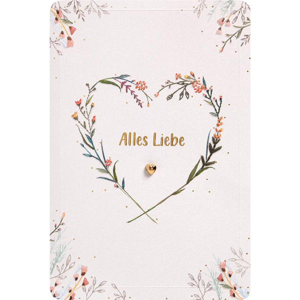 Allgemeine Wünsche Alles Liebe Herz aus Blümchen Finest Collection unverpackte Glückwunschkarte mit Umschlag
