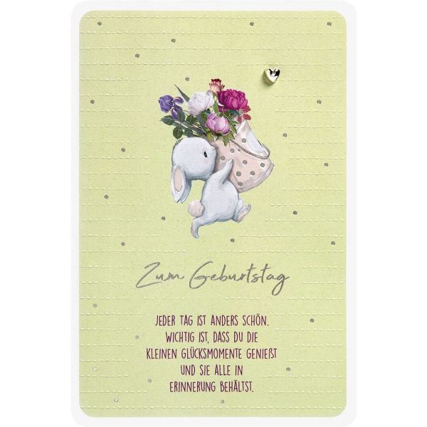 Geburtstag Finest Collection unverpackte Glückwunschkarte mit Umschlag Zum Geburtstag Häschen mit Blumenstrauß und Spruch