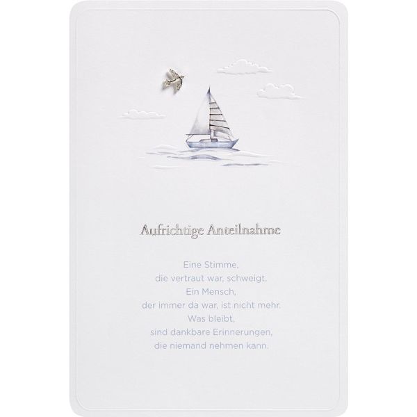 Trauer Kondolenz unverpackte Beileidskarte mit Umschlag Finest Collection Aufrichtige Anteilnahme Segelboot mit Spruch