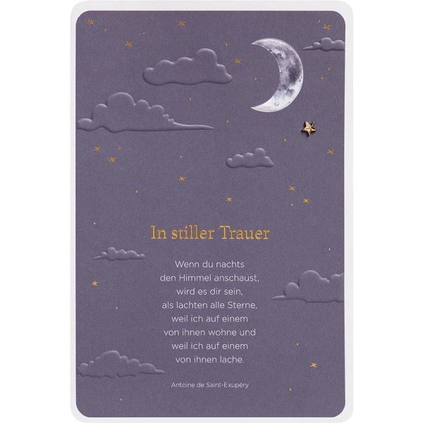 Trauer Kondolenz unverpackte Beileidskarte mit Umschlag Finest Collection In stiller Trauer Mond Nachthimmel mit Spruch