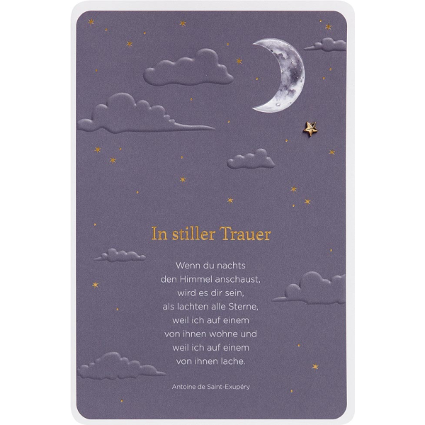 Trauer Kondolenz unverpackte Beileidskarte mit Umschlag Finest Collection In stiller Trauer Mond Nachthimmel mit Spruch