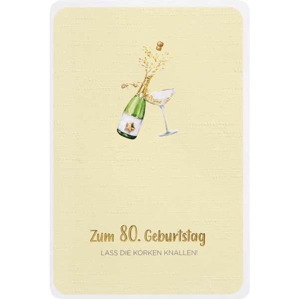 80. Geburtstag Champagner Finest Collection unverpackte Glückwunschkarte mit Umschlag