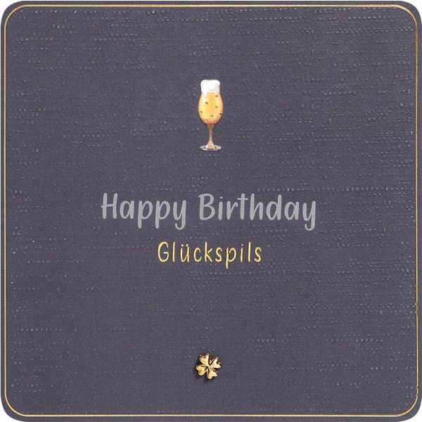 Geburtstag Finest Collection quadratische unverpackte Glückwunschkarte mit Umschlag Happy Birthday Glückspils Bier