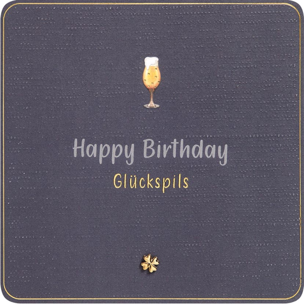 Geburtstag Finest Collection quadratische unverpackte Glückwunschkarte mit Umschlag Happy Birthday Glückspils Bier