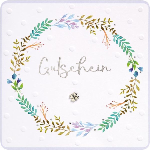 Gutschein unverpackte quadratische Glückwunschkarte mit Umschlag Finest Collection Blumenkranz