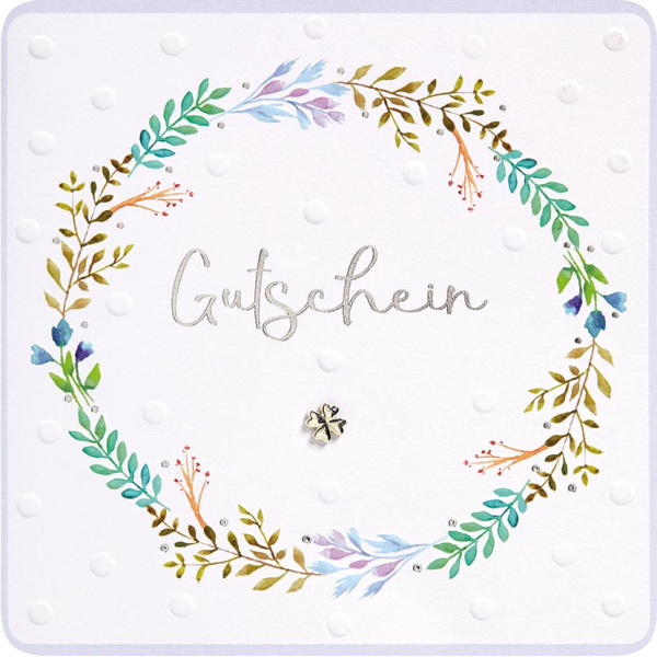Gutschein unverpackte quadratische Glückwunschkarte mit Umschlag Finest Collection Blumenkranz