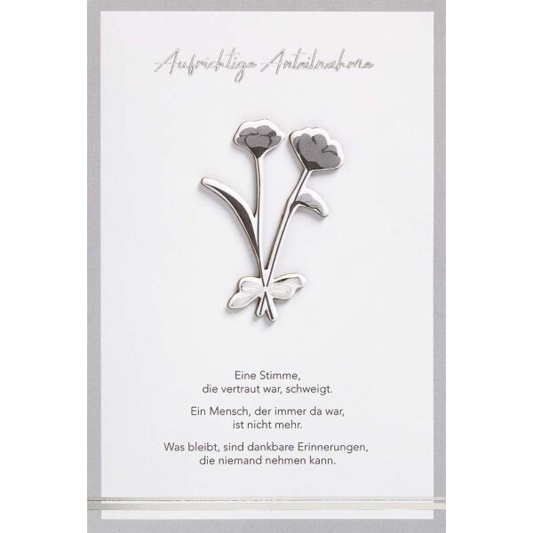 Trauer Beileid FEELINGS Collection unverpackte Trauerkarte mit Umschlag Blumen Applikation Aufrichtige Anteilnahme