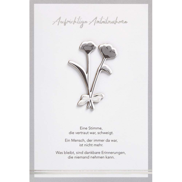 Trauer Beileid FEELINGS Collection unverpackte Trauerkarte mit Umschlag Blumen Applikation Aufrichtige Anteilnahme