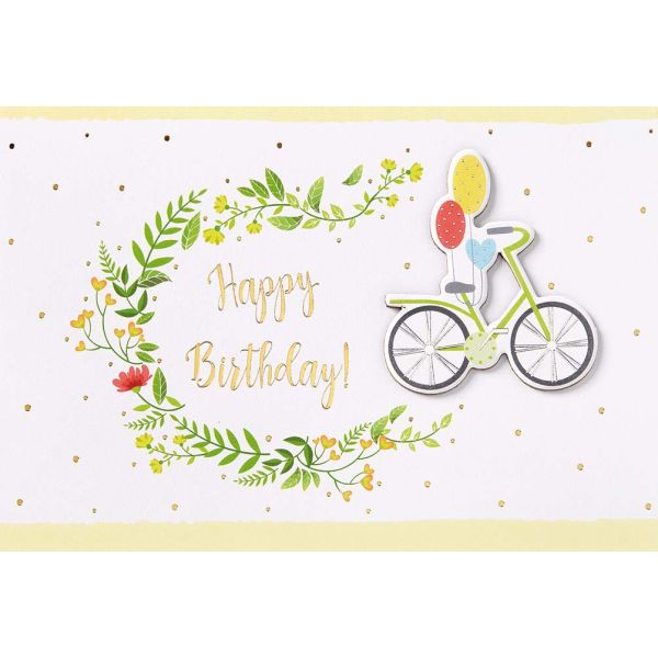 Geburtstag Feelings unverpackte Glückwunschkarte mit Umschlag Fahrrad Happy Birthday Applikation