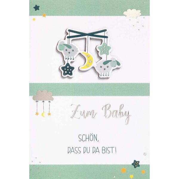 Geburt  FEELINGS Collection unverpackte Glückwunschkarte mit Umschlag Baby Schön, dass Du da bist Applikation