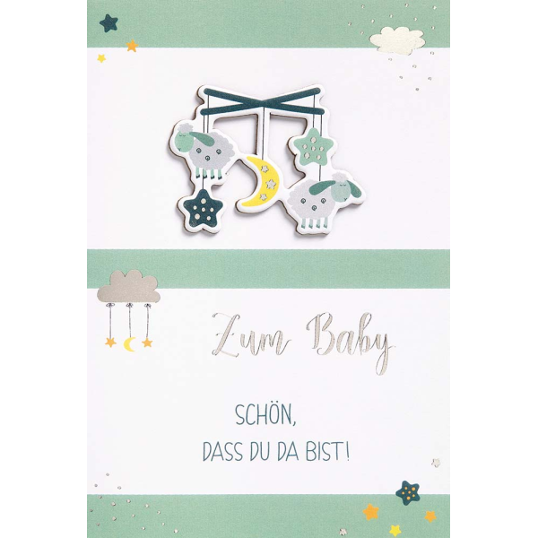 Geburt  FEELINGS Collection unverpackte Glückwunschkarte mit Umschlag Baby Schön, dass Du da bist Applikation