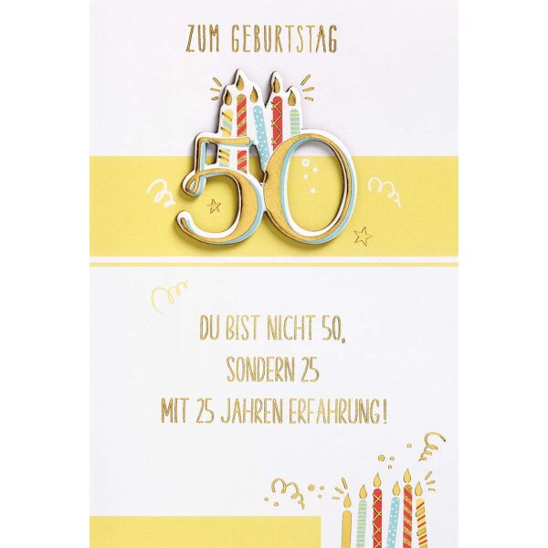 50. Geburtstag FEELINGS Collection unverpackte Glückwunschkarte mit Umschlag 50 Kerzen