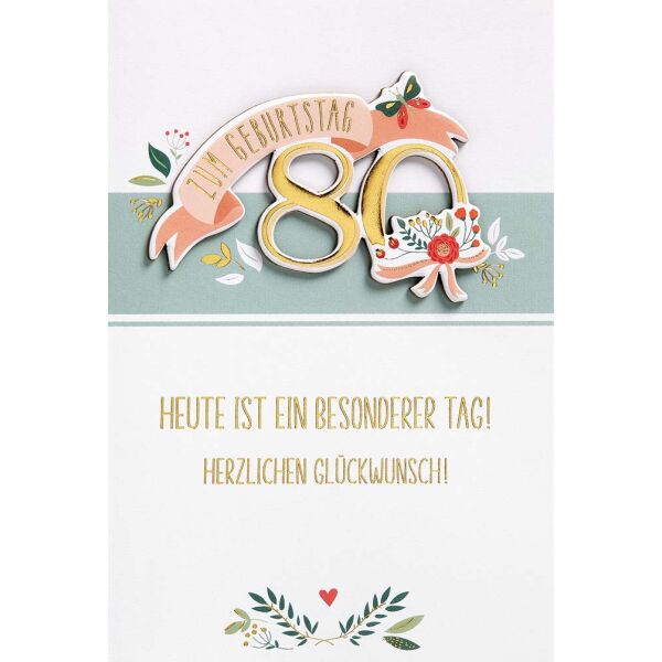 80. Geburtstag FEELINGS Collection unverpackte Glückwunschkarte mit Umschlag 80 Besonderer Tag Herzlichen Glückwunsch
