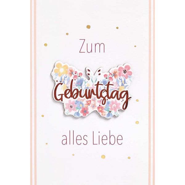 Geburtstag Feelings unverpackte Glückwunschkarte mit Umschlag Schmetterling Alles Liebe Applikation
