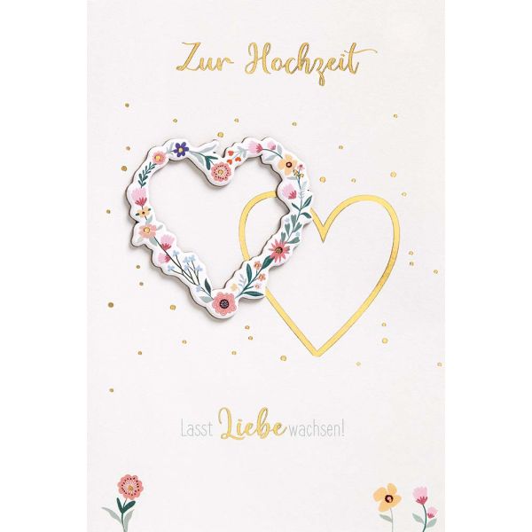 Hochzeit Vermählung Feelings unverpackte Glückwunschkarte mit Umschlag Herz Liebe Applikation