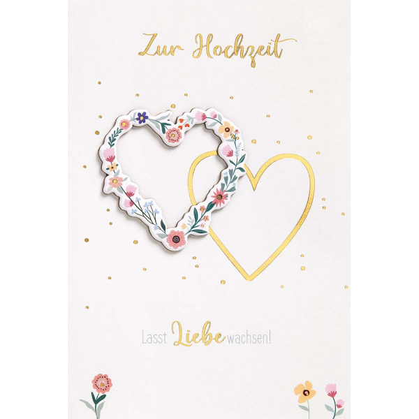 Hochzeit Vermählung Feelings unverpackte Glückwunschkarte mit Umschlag Herz Liebe Applikation