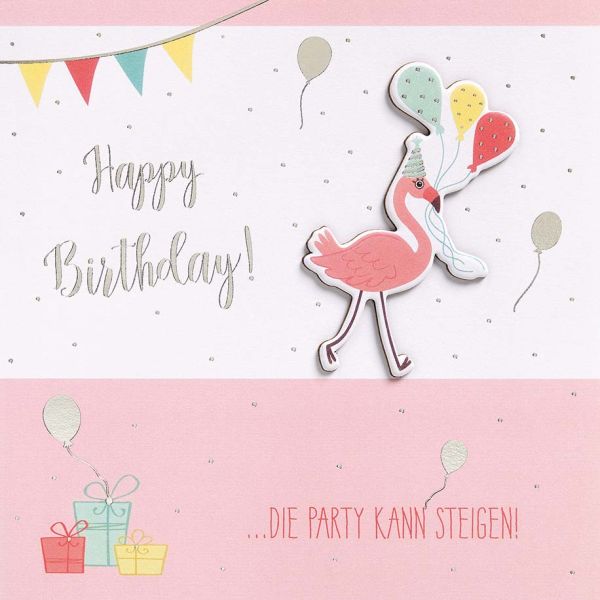 Geburtstag Feelings Quadratische unverpackte Glückwunschkarte mit Umschlag Flamingo Happy Birthday Applikation