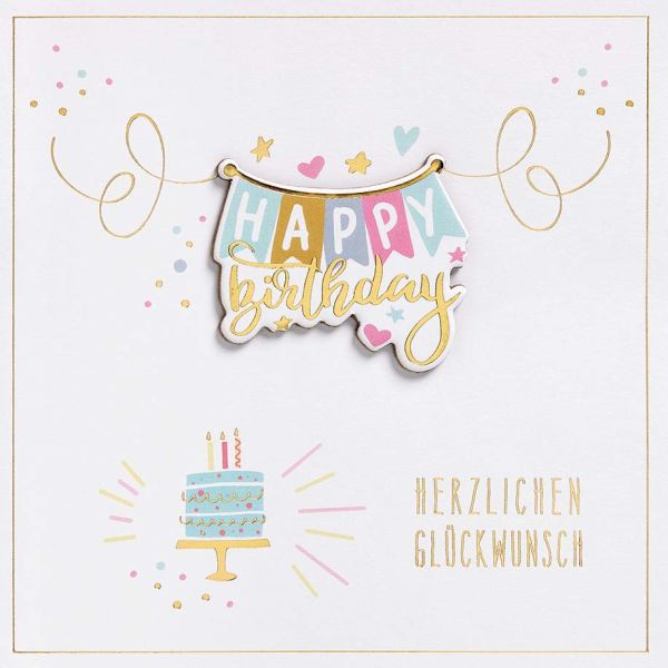 Geburtstag Feelings Quadratische unverpackte Glückwunschkarte mit Umschlag Happy Birthday Applikation
