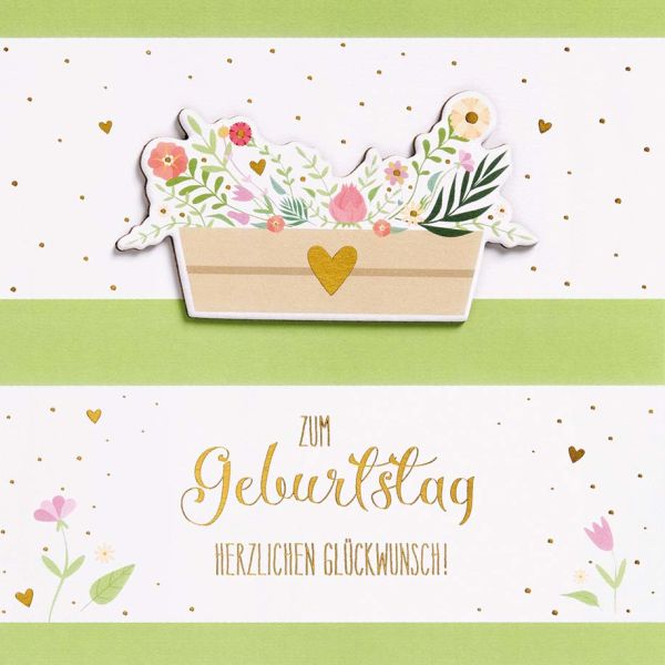 Geburtstag Feelings Quadratische unverpackte Glückwunschkarte mit Umschlag Blumenkübel Herzlichen Glückwunsch Applikation