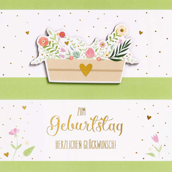 Geburtstag Feelings Quadratische unverpackte Glückwunschkarte mit Umschlag Blumenkübel Herzlichen Glückwunsch Applikation