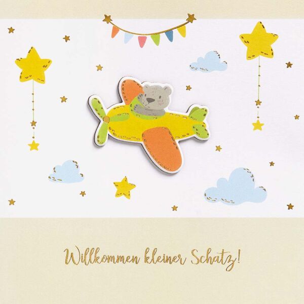 Geburt  FEELINGS Collection Quadratische unverpackte Glückwunschkarte mit Umschlag Baby Willkommen Applikation