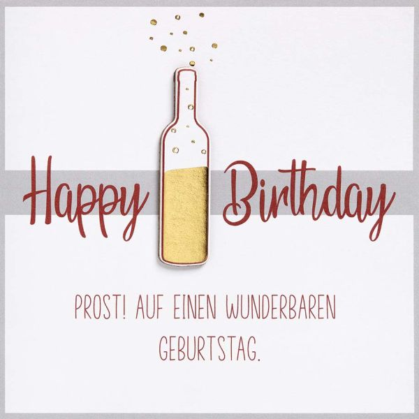 Geburtstag Feelings Quadratische unverpackte Glückwunschkarte mit Umschlag Wein Herzlichen Glückwunsch Applikation