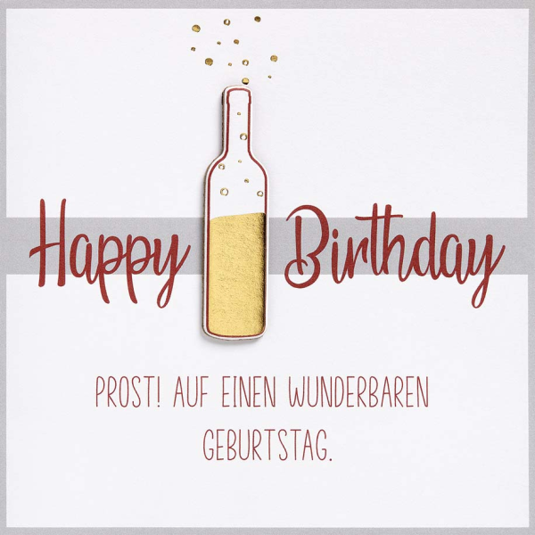 Geburtstag Feelings Quadratische unverpackte Glückwunschkarte mit Umschlag Wein Herzlichen Glückwunsch Applikation