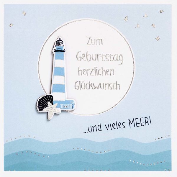 Geburtstag Feelings Quadratische unverpackte Glückwunschkarte mit Umschlag Leuchtturm Herzlichen Glückwunsch Applikation