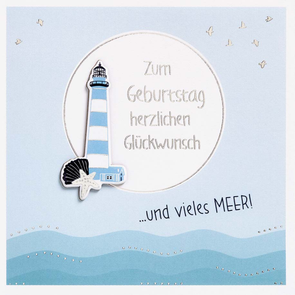 Geburtstag Feelings Quadratische unverpackte Glückwunschkarte mit Umschlag Leuchtturm Herzlichen Glückwunsch Applikation