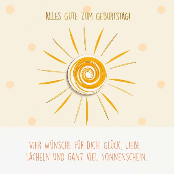 Geburtstag Feelings Quadratische unverpackte Glückwunschkarte mit Umschlag Sonne Spruch Applikation