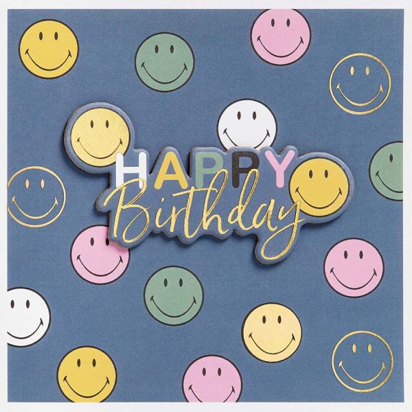 Geburtstag Feelings Quadratische unverpackte Glückwunschkarte mit Umschlag Smileys Happy Birthday Applikation