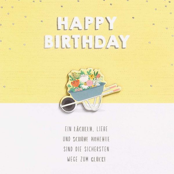 Geburtstag Feelings Quadratische unverpackte Glückwunschkarte mit Umschlag Schubkarre Spruch Applikation
