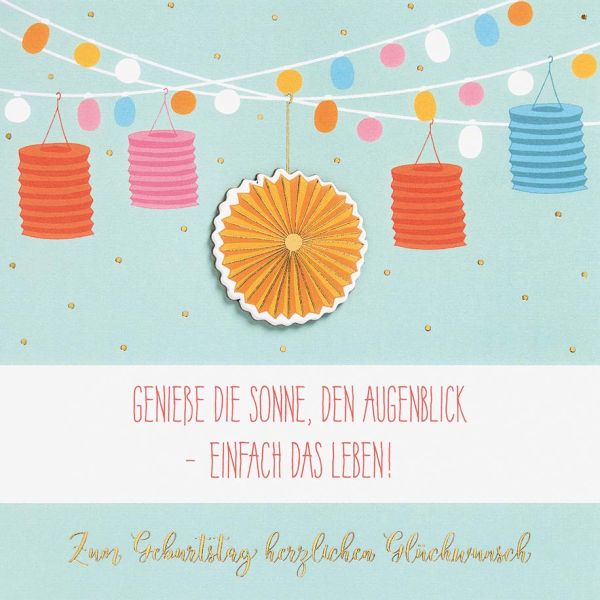 Geburtstag Feelings Quadratische unverpackte Glückwunschkarte mit Umschlag Lampignons Laternen Spruch Herzlichen Glückwunsch Applikation