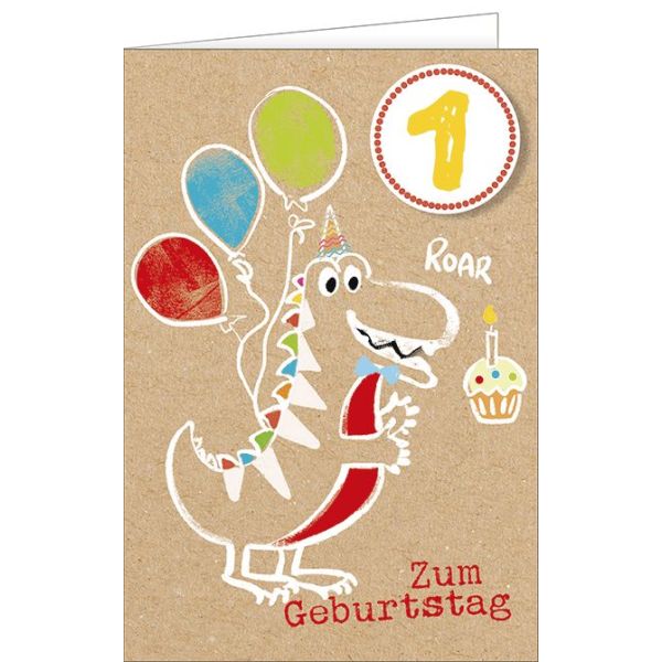 1. Geburtstag - Glückwunschkarte mit Umschlag - Dino Drache