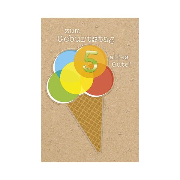 5. Geburtstag - Glückwunschkarte mit Umschlag - Eiskugeln