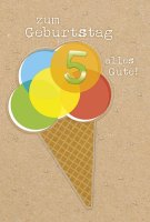 5. Geburtstag - Glückwunschkarte mit Umschlag - Eiskugeln