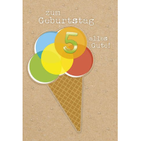 5. Geburtstag - Glückwunschkarte mit Umschlag - Eiskugeln