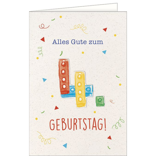 4. Geburtstag - Glückwunschkarte mit Umschlag - Lego Bausteine