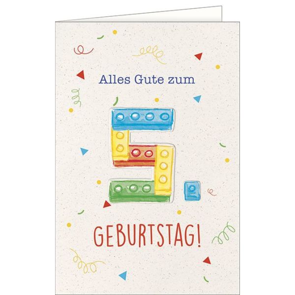 5. Geburtstag - Glückwunschkarte mit Umschlag - Lego Bausteine