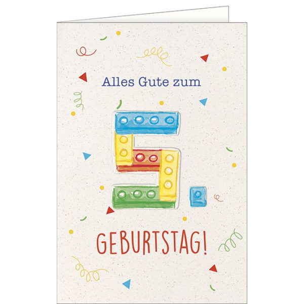 5. Geburtstag - Glückwunschkarte mit Umschlag - Lego Bausteine