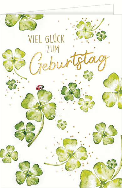 Geburtstag - A4 Karte mit Umschlag – Marienkäfer Kleeblatt - Viel Glück zum Geburtstag