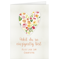 Geburtstag - A4 Karte mit Umschlag – Blumenherz -...