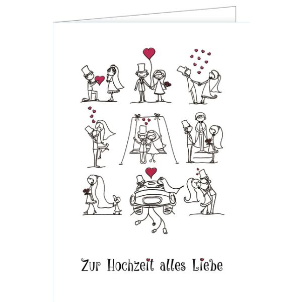 A Hochzeit - A4 Karte mit Umschlag – Srichzeichnung - „Zur Hochzeit alles Liebe“