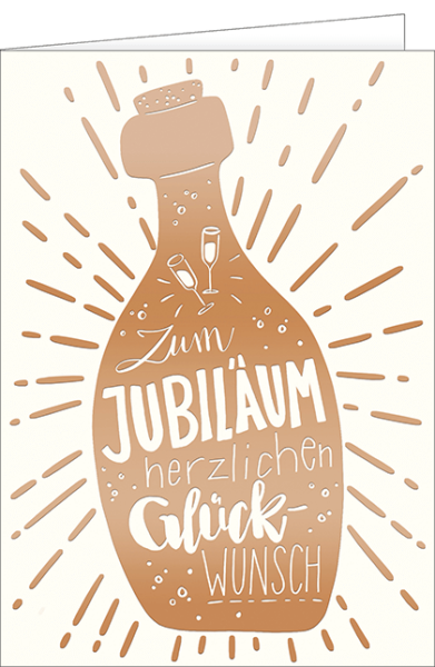 Jubiläum - A4 Karte mit Umschlag – Goldflasche - Zum Jubiläum herzlichen Glückwunsch