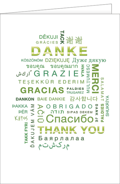 Danke - A4 Karte mit Umschlag – Dankeskarte international mehrsprachig