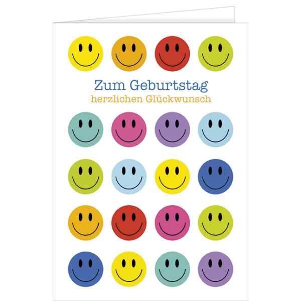 Geburtstag A4 Karte mit Umschlag Bunte Smile-Symbole Zum Geburtstag herzlichen Glückwunsch